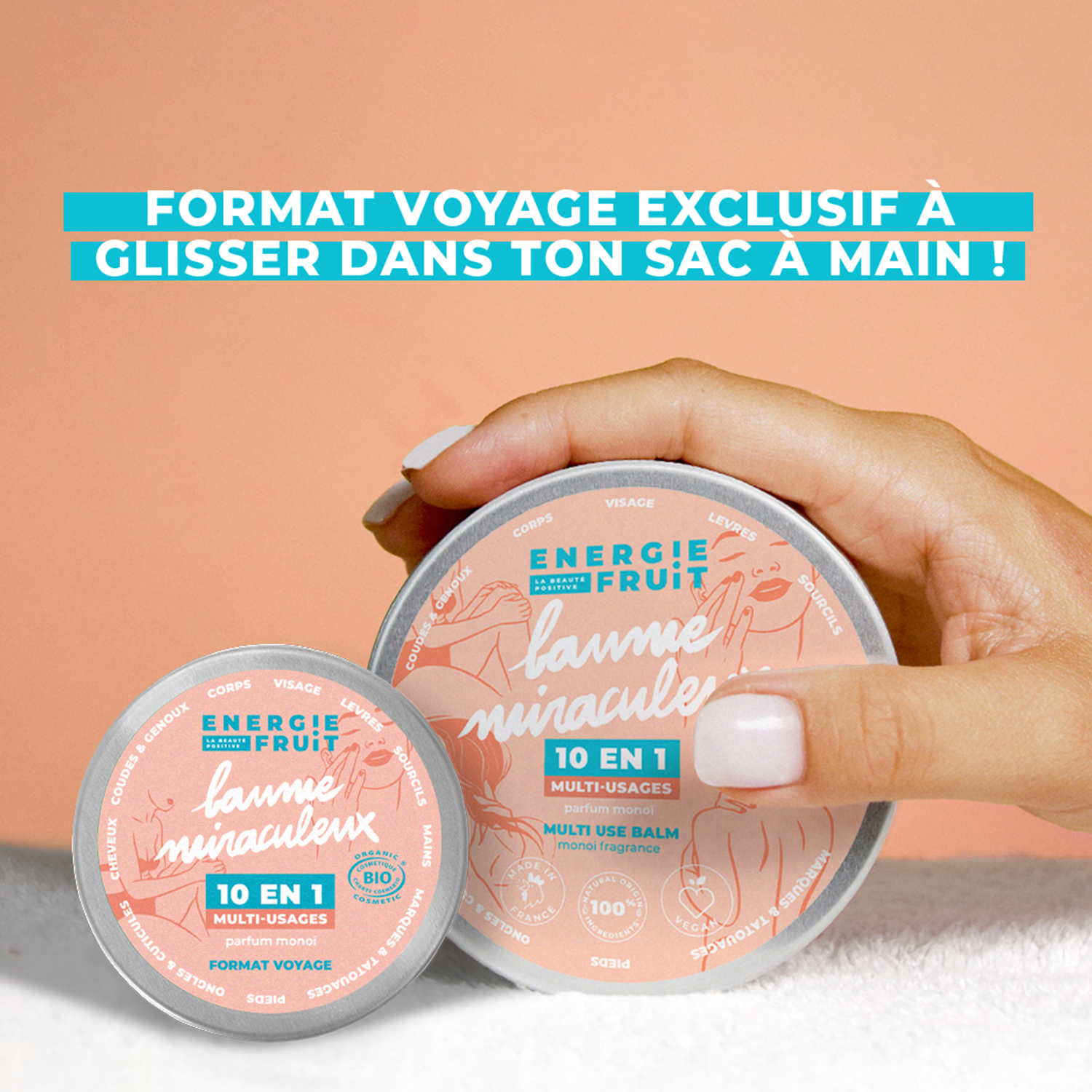 10-IN-1 MIRACLE BALM CERTIFIED ORGANIC BY ECOCERT - TRAVEL SIZE - MONOI