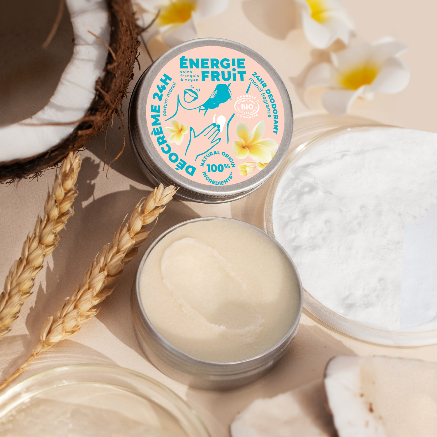 Organic cream deodorant - 24-hour effectiveness with monoi