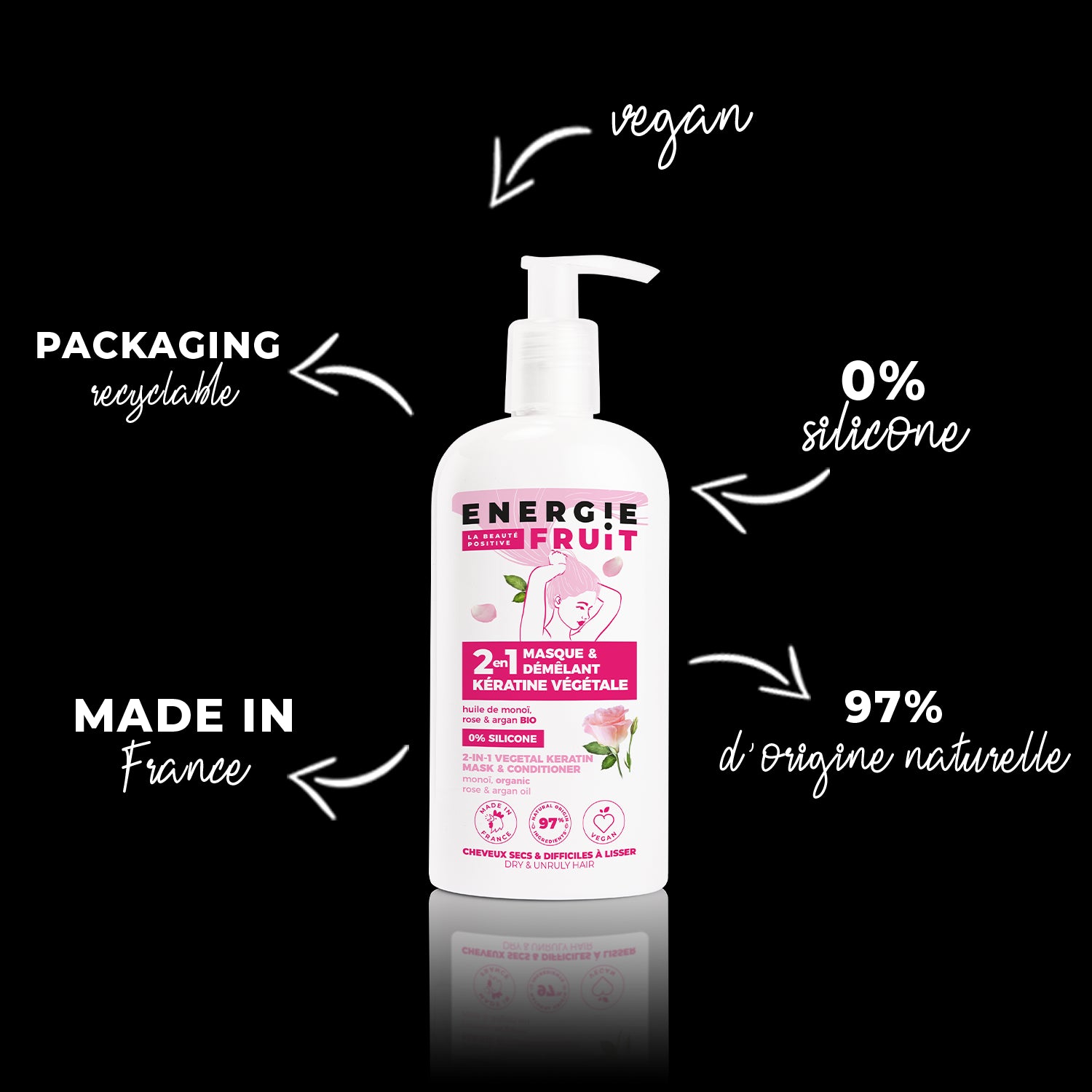 MASQUE KERATINE VEGETALE MONOÏ ROSE & HUILE D'ARGAN BIO