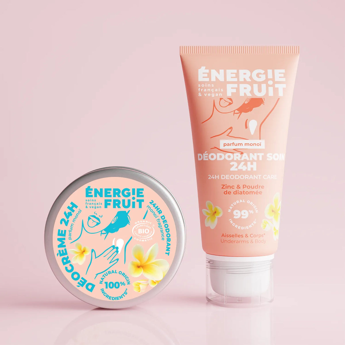 Pack duo déodorants naturels 24h monoï Énergie Fruit, déocrème et déodorant soin 