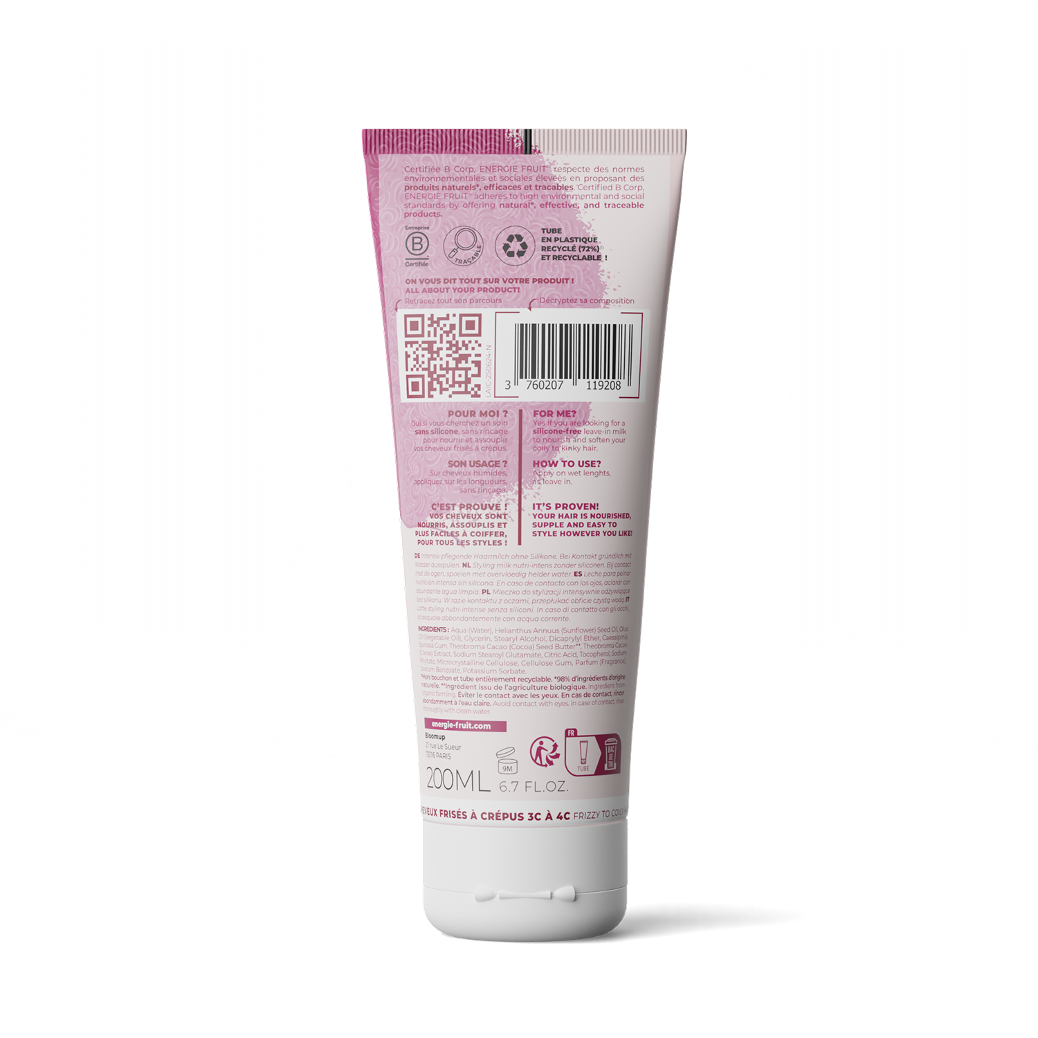 Cacao curl milk lait nourrissant dos