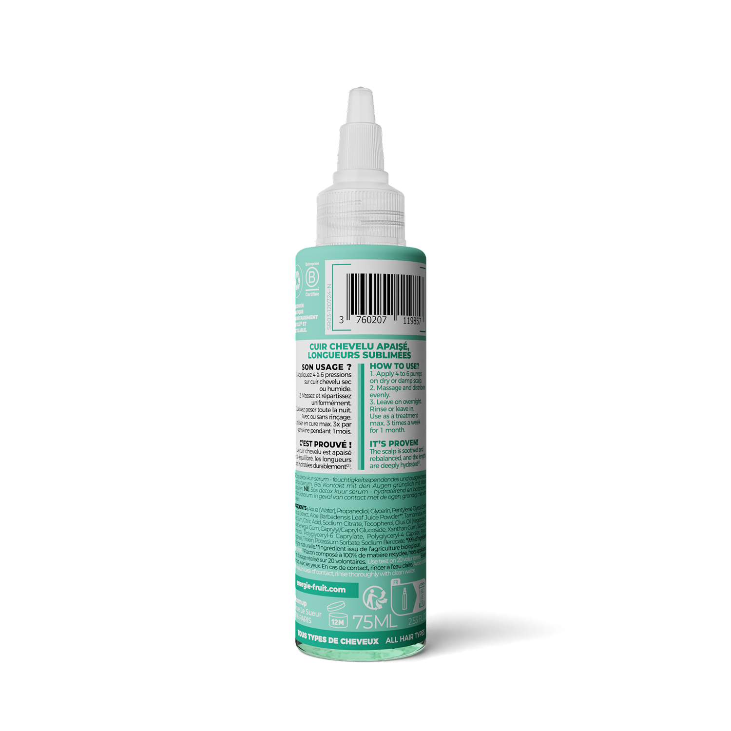 Sérum cuir chevelu hydra équilibrant centella asiatica et aloe vera dos